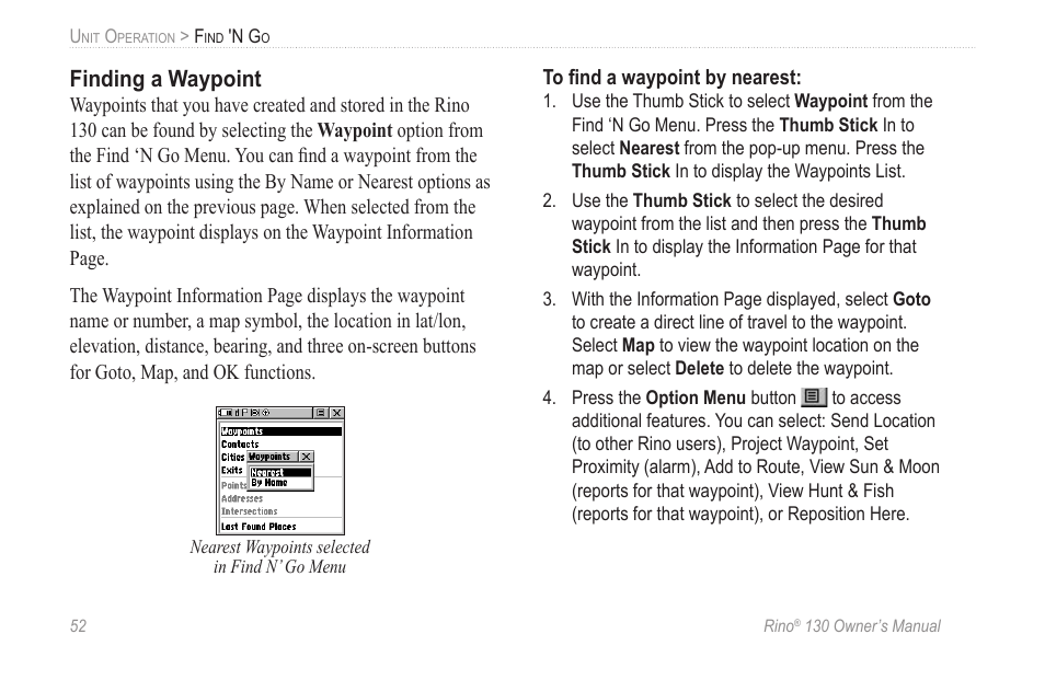 Finding a waypoint | Garmin rino130 User Manual | Page 58 / 132