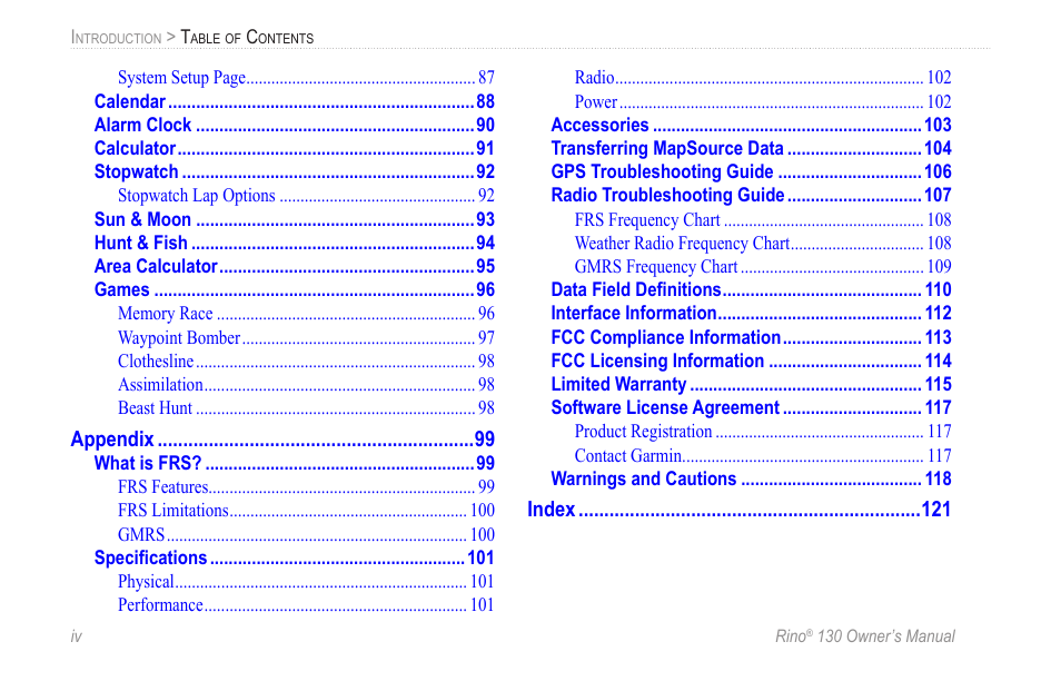 Garmin rino130 User Manual | Page 6 / 132