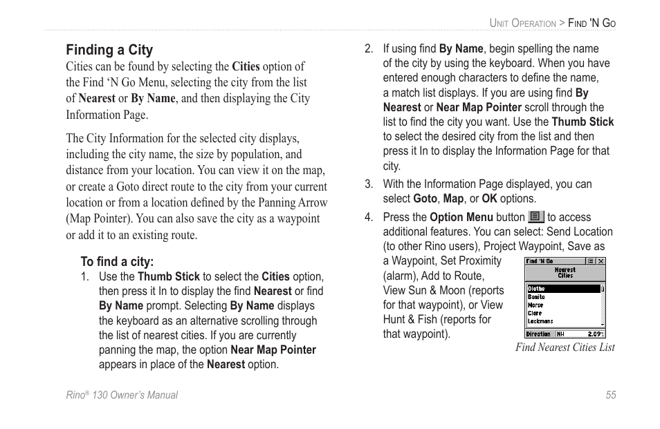 Finding a city | Garmin rino130 User Manual | Page 61 / 132
