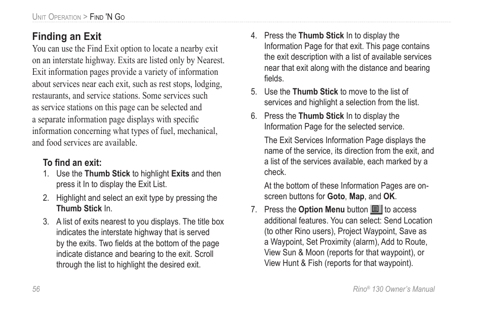 Finding an exit | Garmin rino130 User Manual | Page 62 / 132