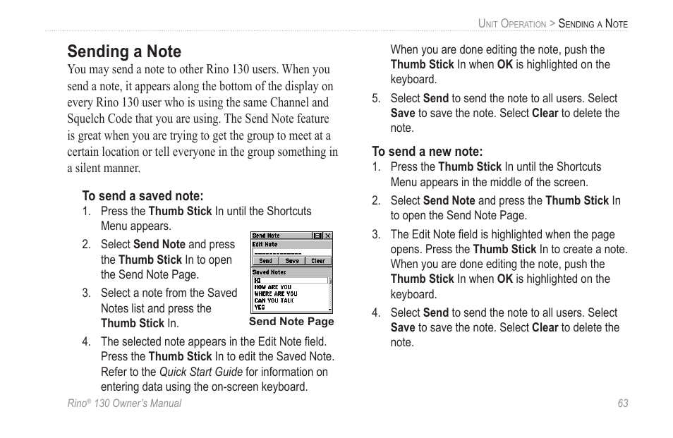 Sending a note | Garmin rino130 User Manual | Page 69 / 132