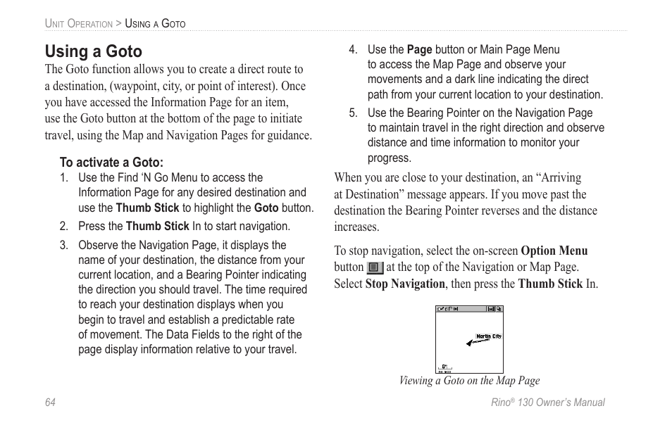 Using a goto | Garmin rino130 User Manual | Page 70 / 132