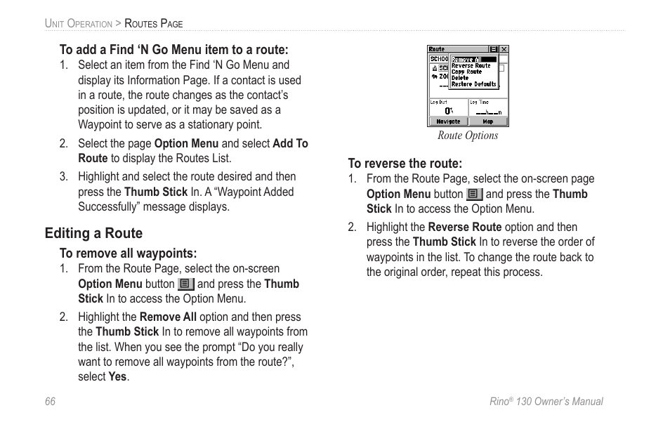 Editing a route | Garmin rino130 User Manual | Page 72 / 132