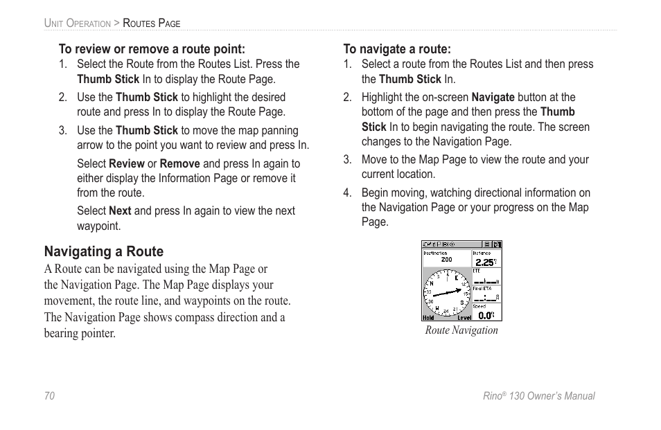 Navigating a route | Garmin rino130 User Manual | Page 76 / 132