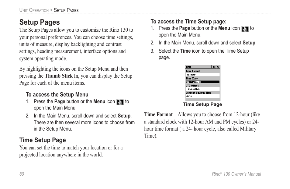 Setup pages | Garmin rino130 User Manual | Page 86 / 132