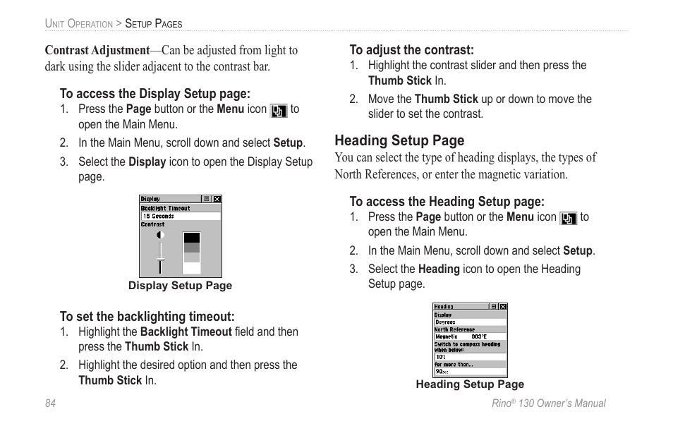 Heading setup page | Garmin rino130 User Manual | Page 90 / 132