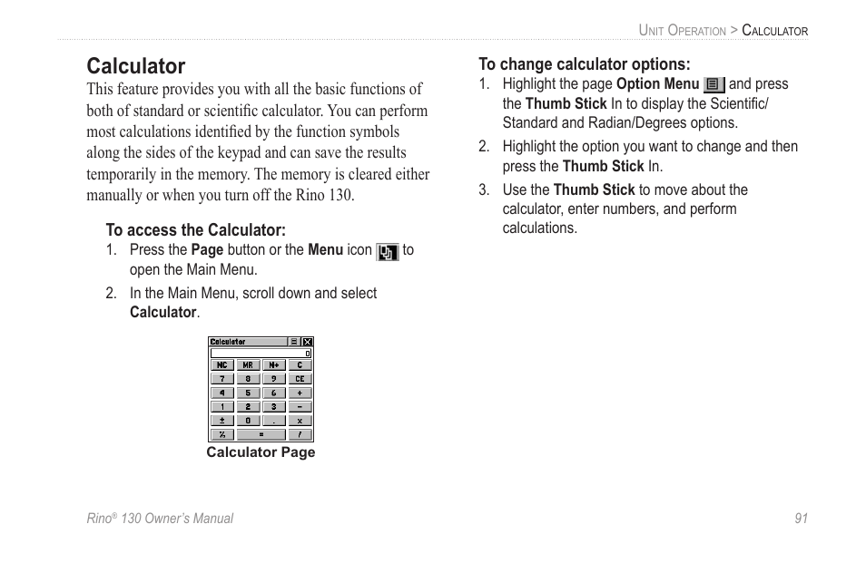 Calculator | Garmin rino130 User Manual | Page 97 / 132