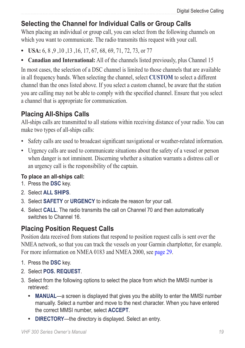 Placing all-ships calls, Placing position request calls | Garmin 190-01098-00 User Manual | Page 25 / 62