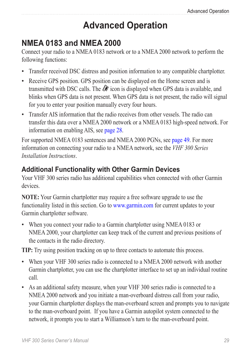 Advanced operation, Nmea 0183 and nmea 2000 | Garmin 190-01098-00 User Manual | Page 35 / 62