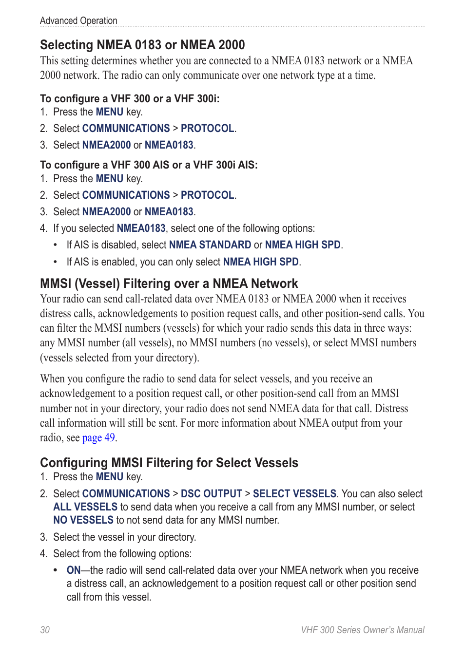 Mmsi (vessel) filtering over a nmea network, Configuring mmsi filtering for select vessels | Garmin 190-01098-00 User Manual | Page 36 / 62