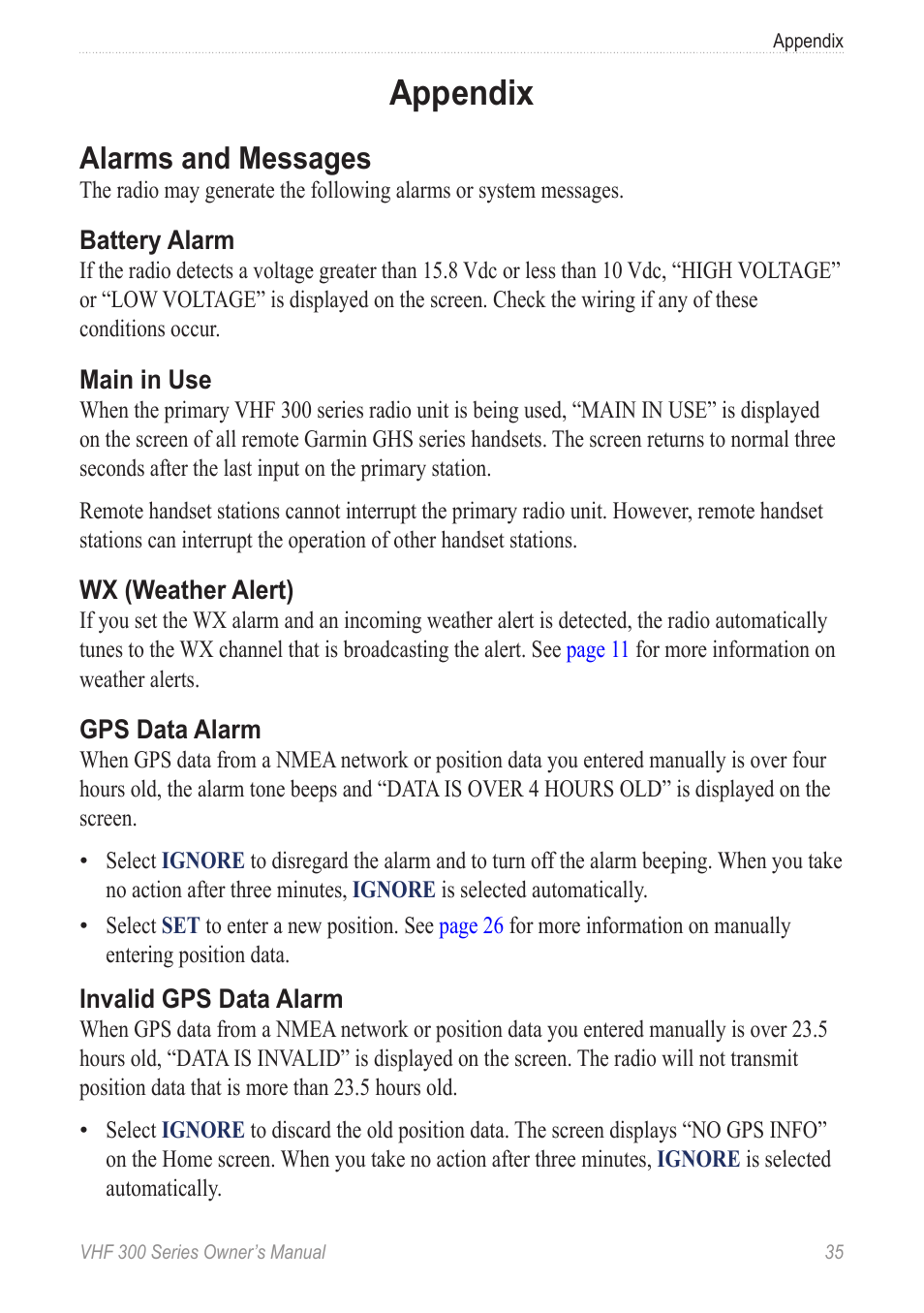 Appendix, Alarms and messages | Garmin 190-01098-00 User Manual | Page 41 / 62