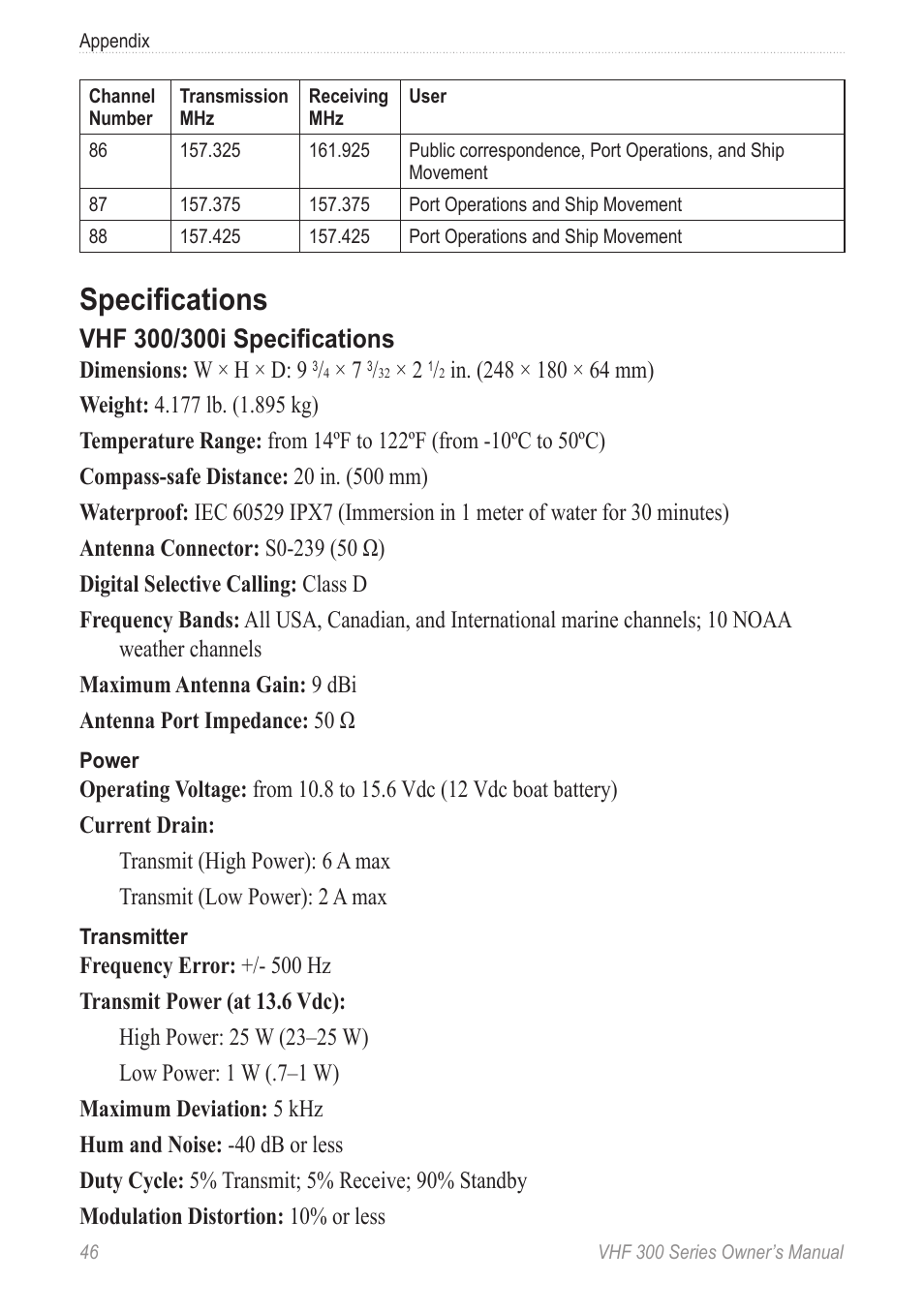 Specifications | Garmin 190-01098-00 User Manual | Page 52 / 62