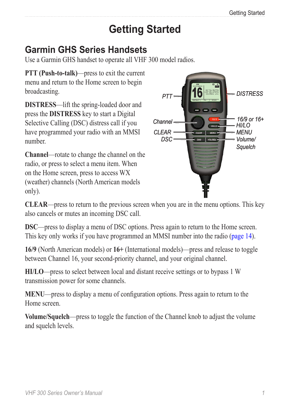 Getting started, Garmin ghs series handsets | Garmin 190-01098-00 User Manual | Page 7 / 62