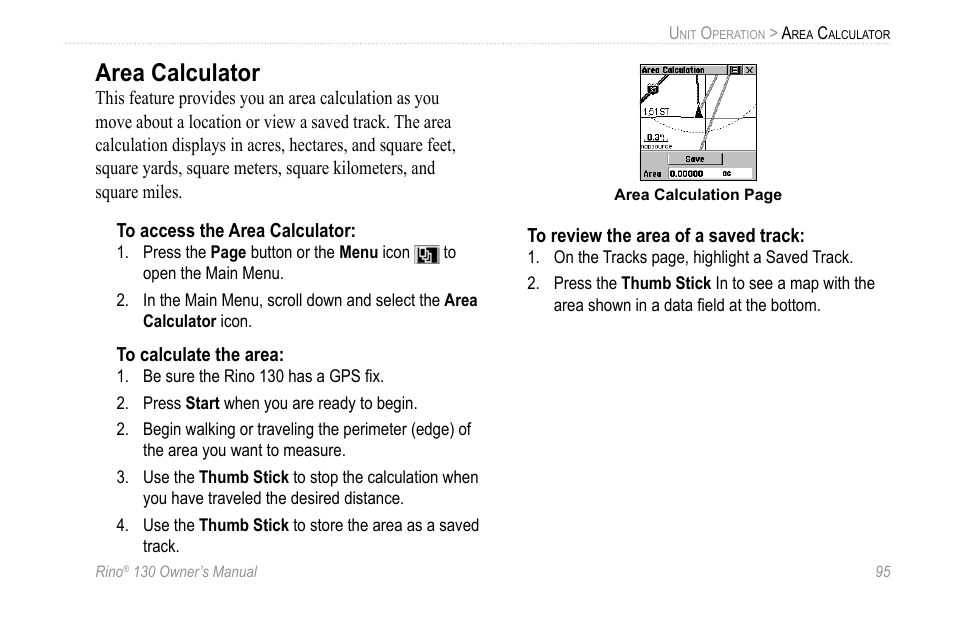 Area calculator | Garmin 130 User Manual | Page 101 / 132