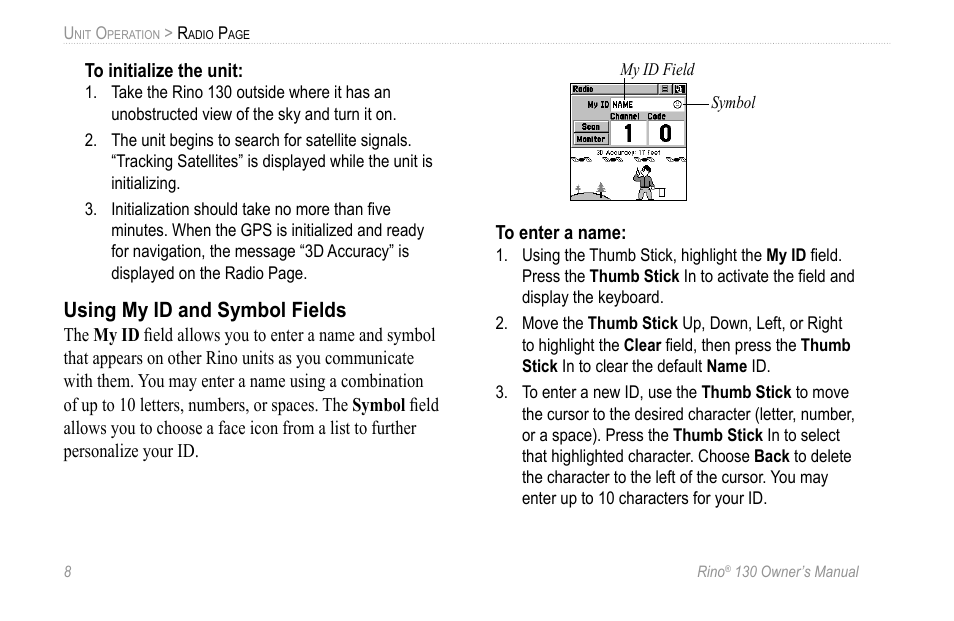 Using my id and symbol fields | Garmin 130 User Manual | Page 14 / 132