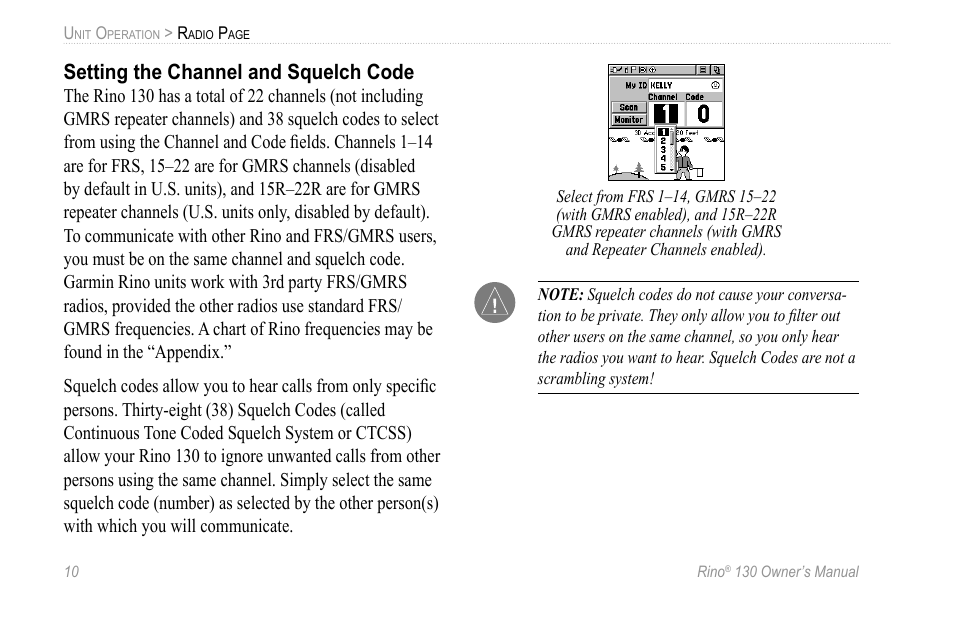 Setting the channel and squelch code | Garmin 130 User Manual | Page 16 / 132