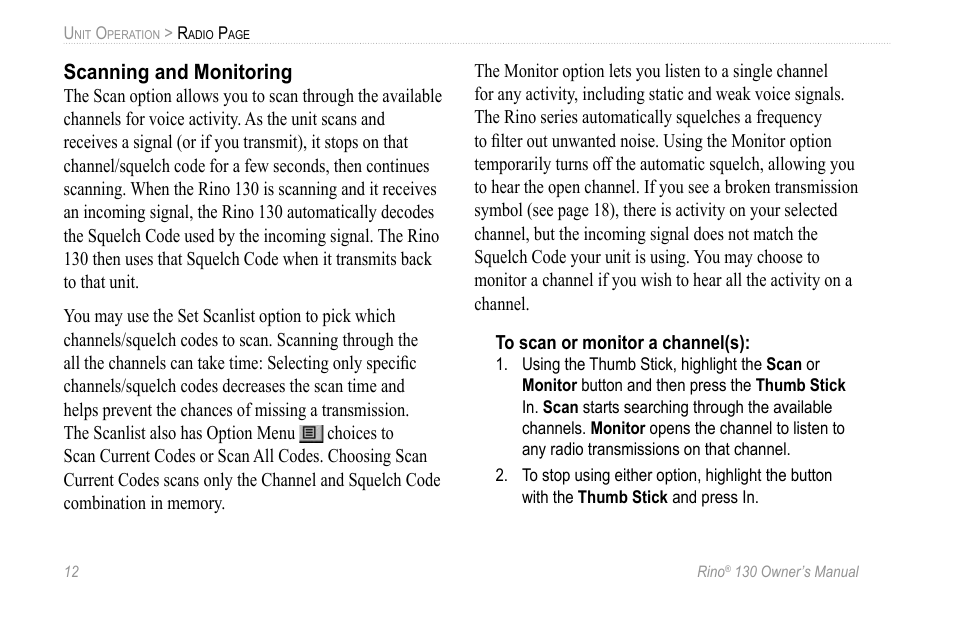 Scanning and monitoring | Garmin 130 User Manual | Page 18 / 132