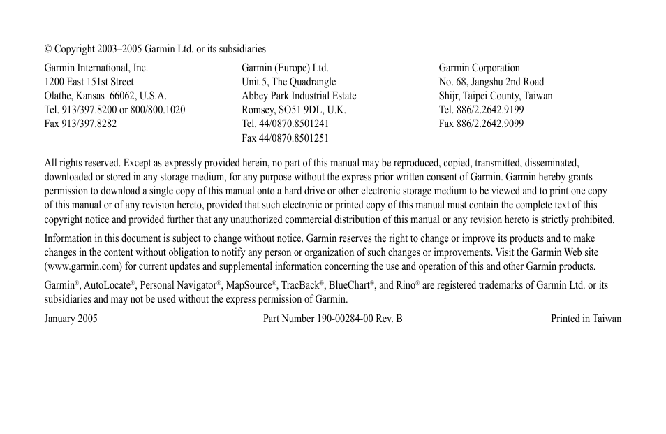 Garmin 130 User Manual | Page 2 / 132