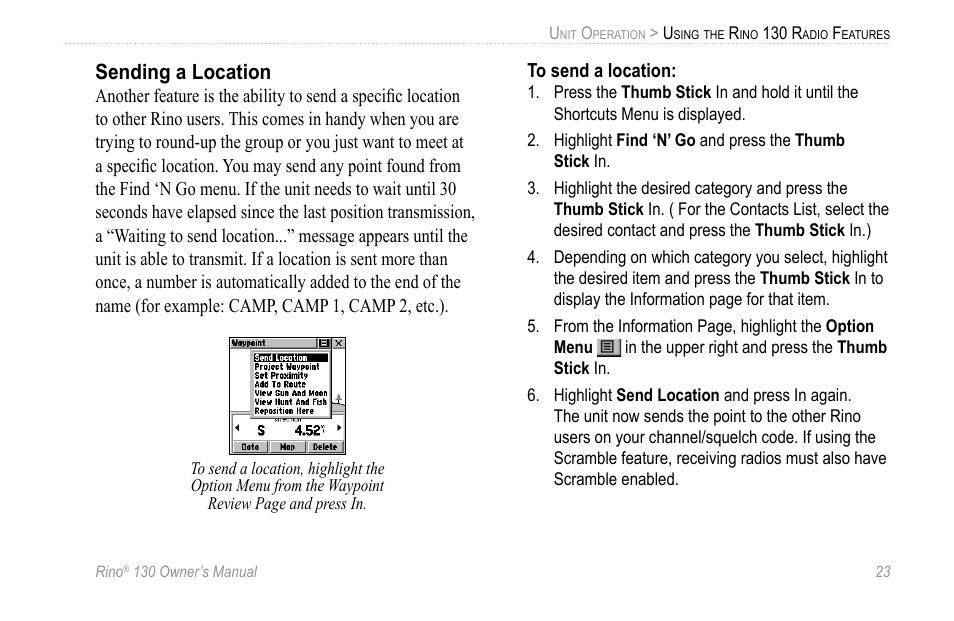 Sending a location | Garmin 130 User Manual | Page 29 / 132