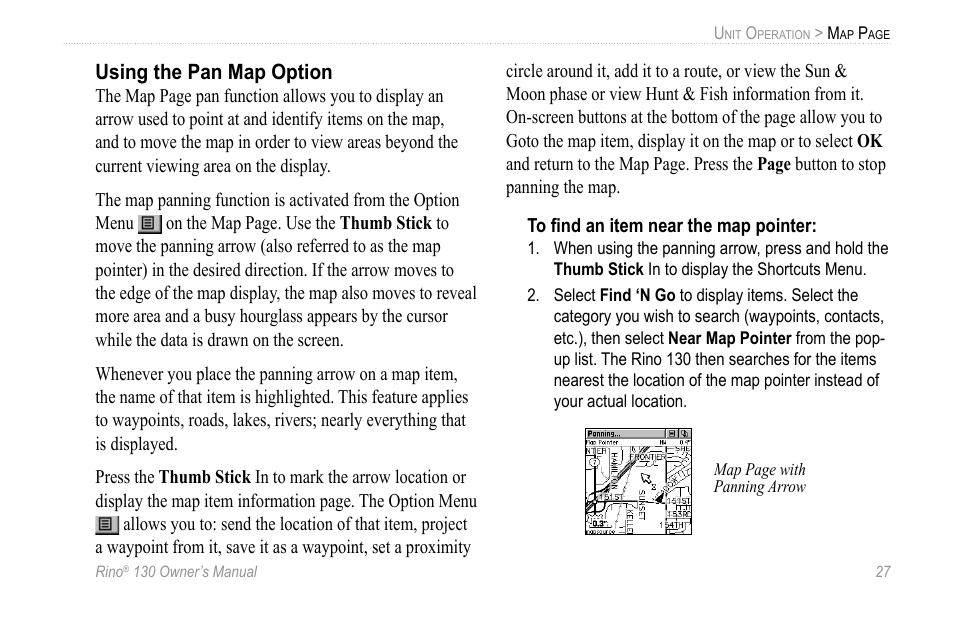 Using the pan map option | Garmin 130 User Manual | Page 33 / 132