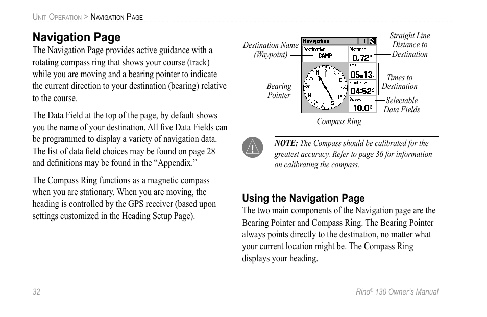 Navigation page | Garmin 130 User Manual | Page 38 / 132