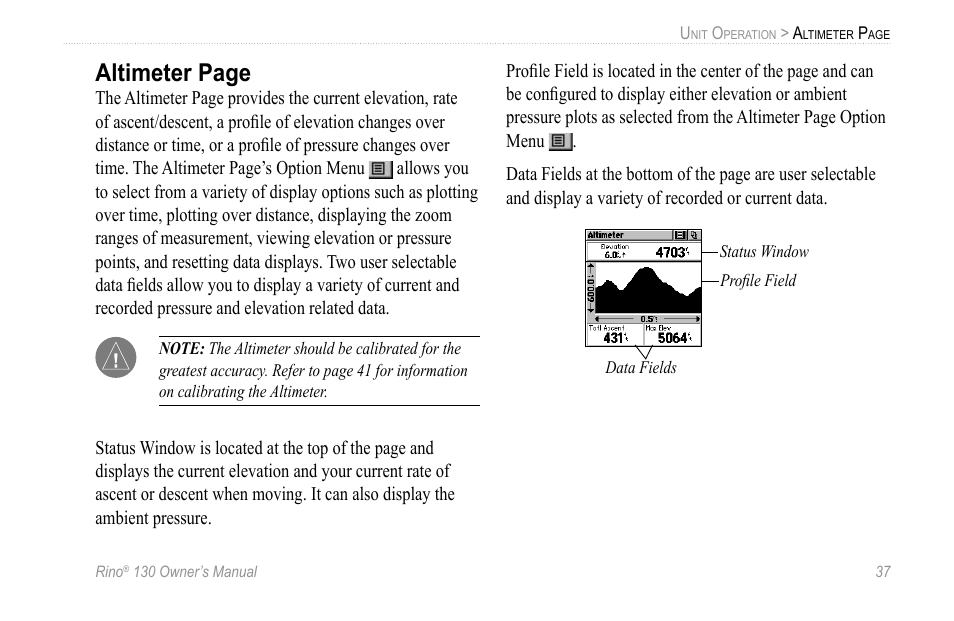 Altimeter page | Garmin 130 User Manual | Page 43 / 132