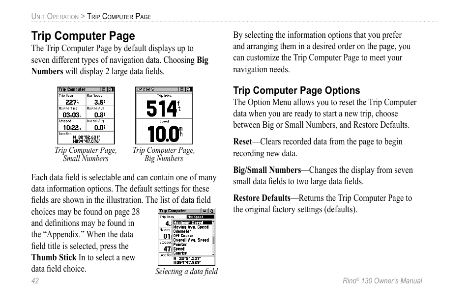 Trip computer page | Garmin 130 User Manual | Page 48 / 132