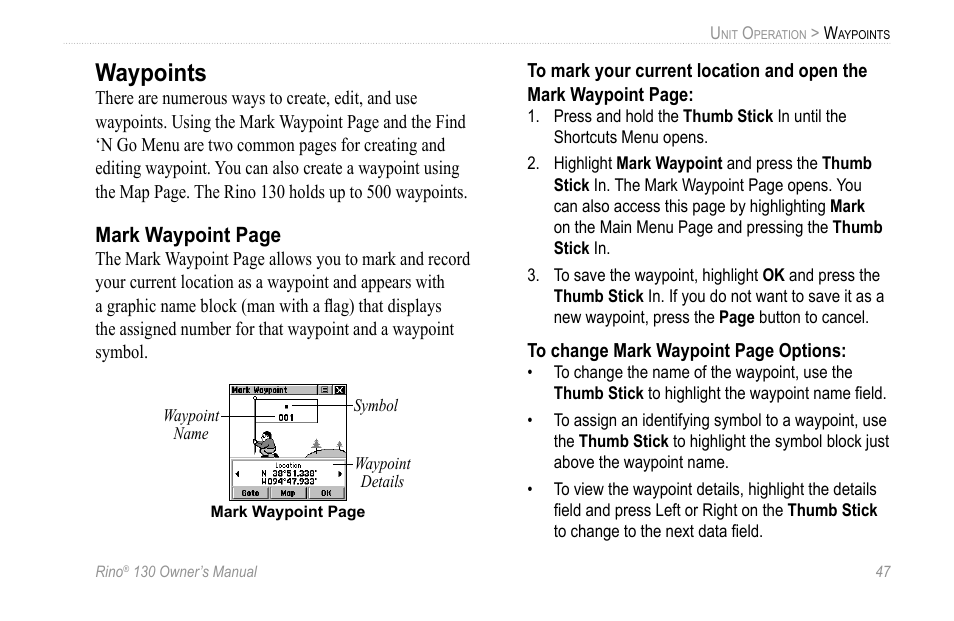 Waypoints | Garmin 130 User Manual | Page 53 / 132