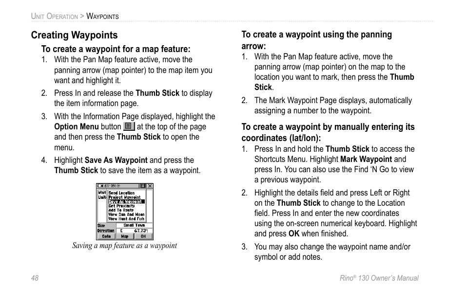 Creating waypoints | Garmin 130 User Manual | Page 54 / 132