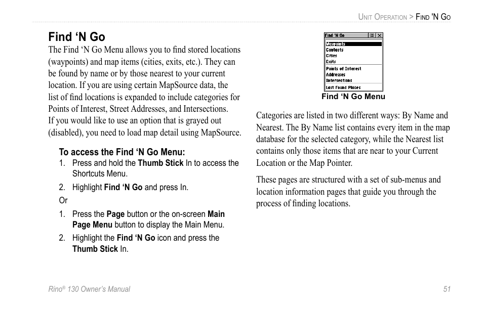 Find ‘n go | Garmin 130 User Manual | Page 57 / 132