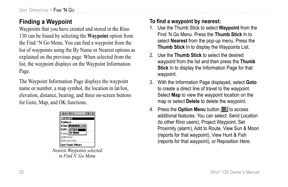 Finding a waypoint | Garmin 130 User Manual | Page 58 / 132