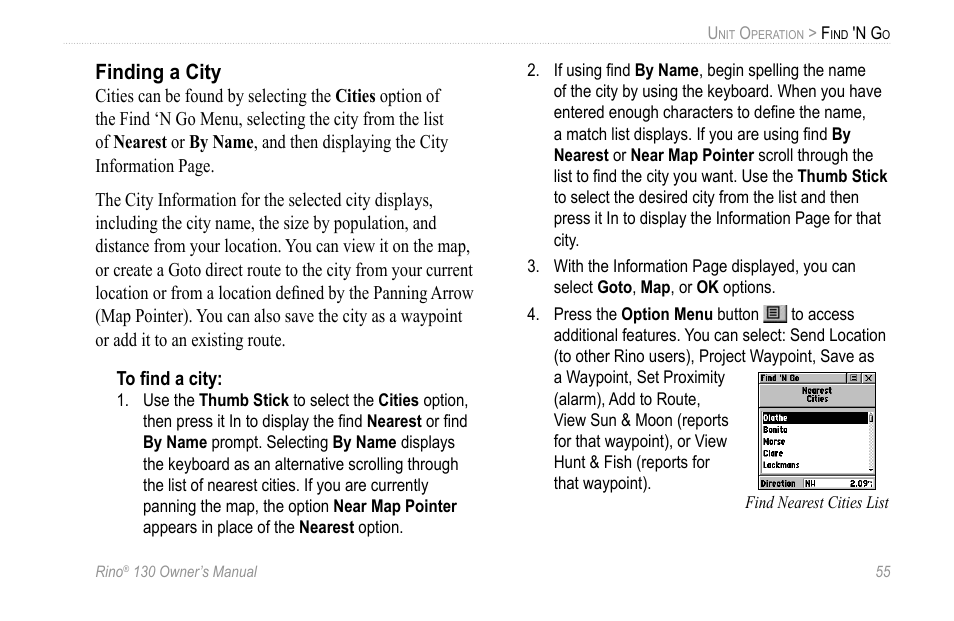 Finding a city | Garmin 130 User Manual | Page 61 / 132