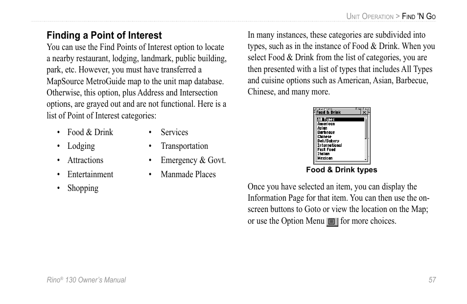 Finding a point of interest | Garmin 130 User Manual | Page 63 / 132