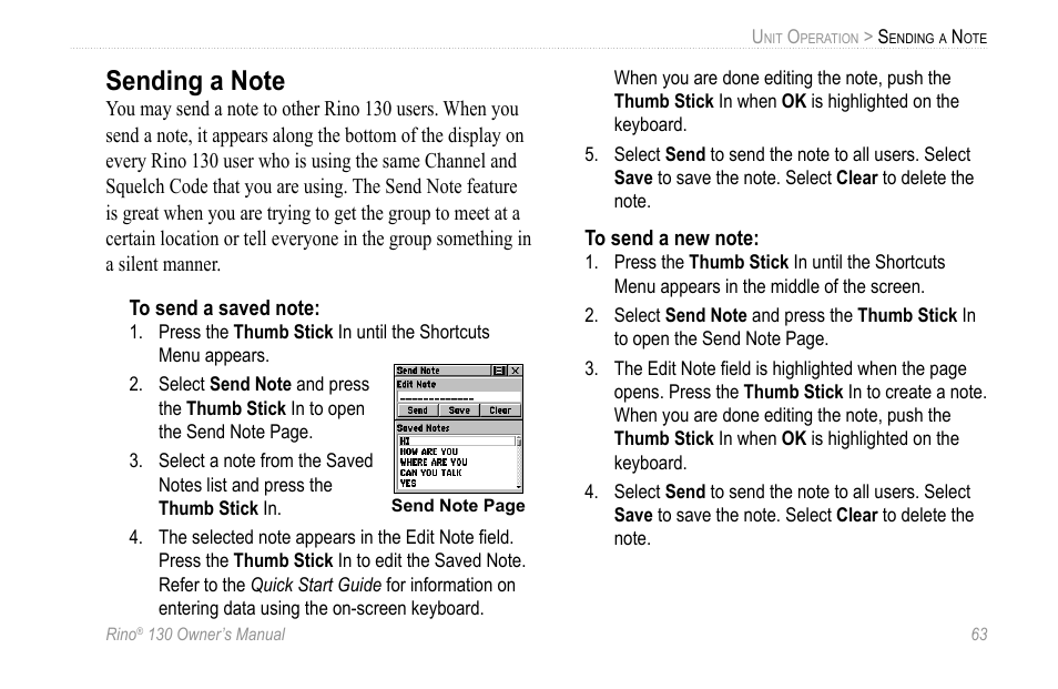 Sending a note | Garmin 130 User Manual | Page 69 / 132