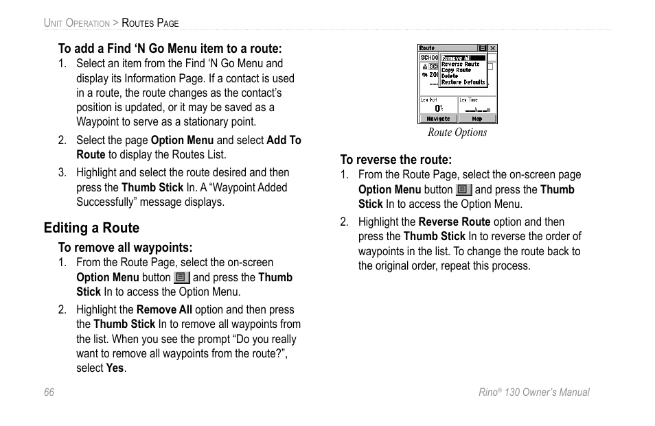 Editing a route | Garmin 130 User Manual | Page 72 / 132