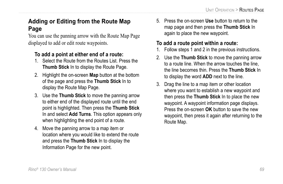 Adding or editing from the route map page | Garmin 130 User Manual | Page 75 / 132