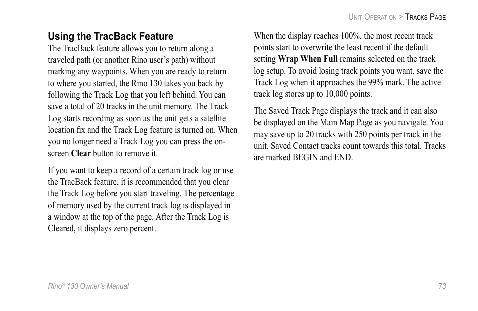 Using the tracback feature | Garmin 130 User Manual | Page 79 / 132