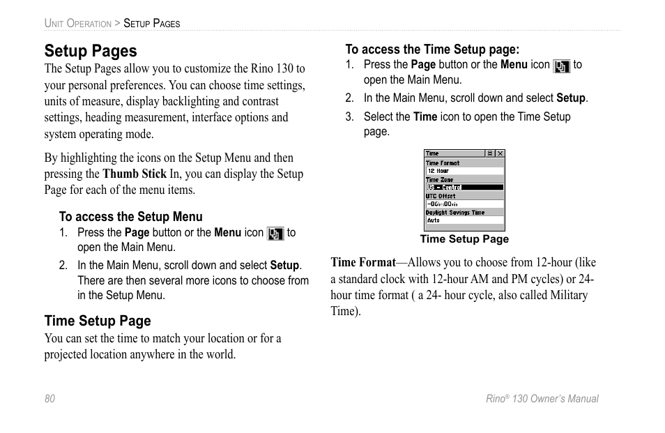 Setup pages | Garmin 130 User Manual | Page 86 / 132