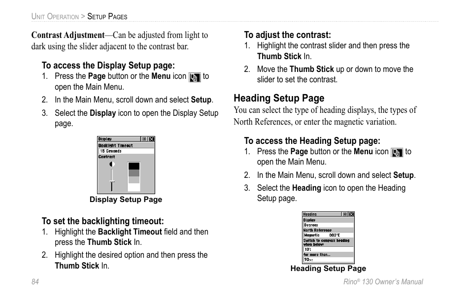 Heading setup page | Garmin 130 User Manual | Page 90 / 132