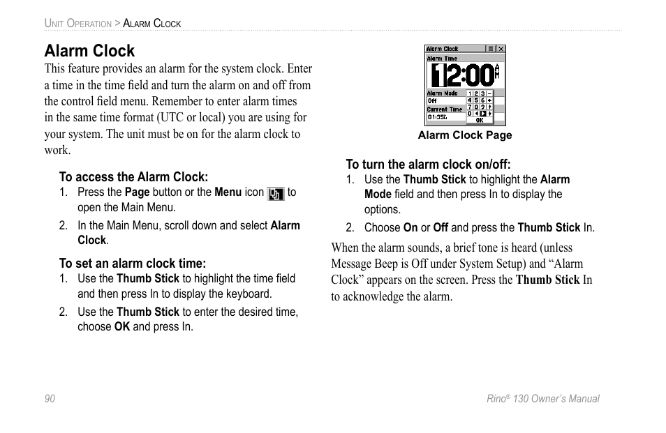 Alarm clock | Garmin 130 User Manual | Page 96 / 132