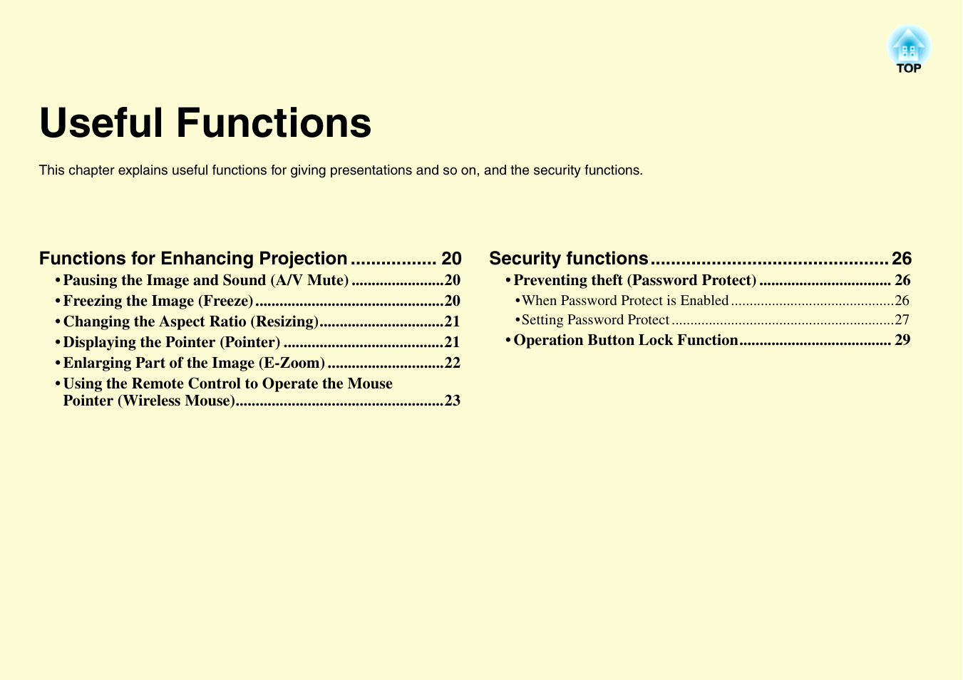 Useful functions | Epson EMP-X3 User Manual | Page 24 / 85