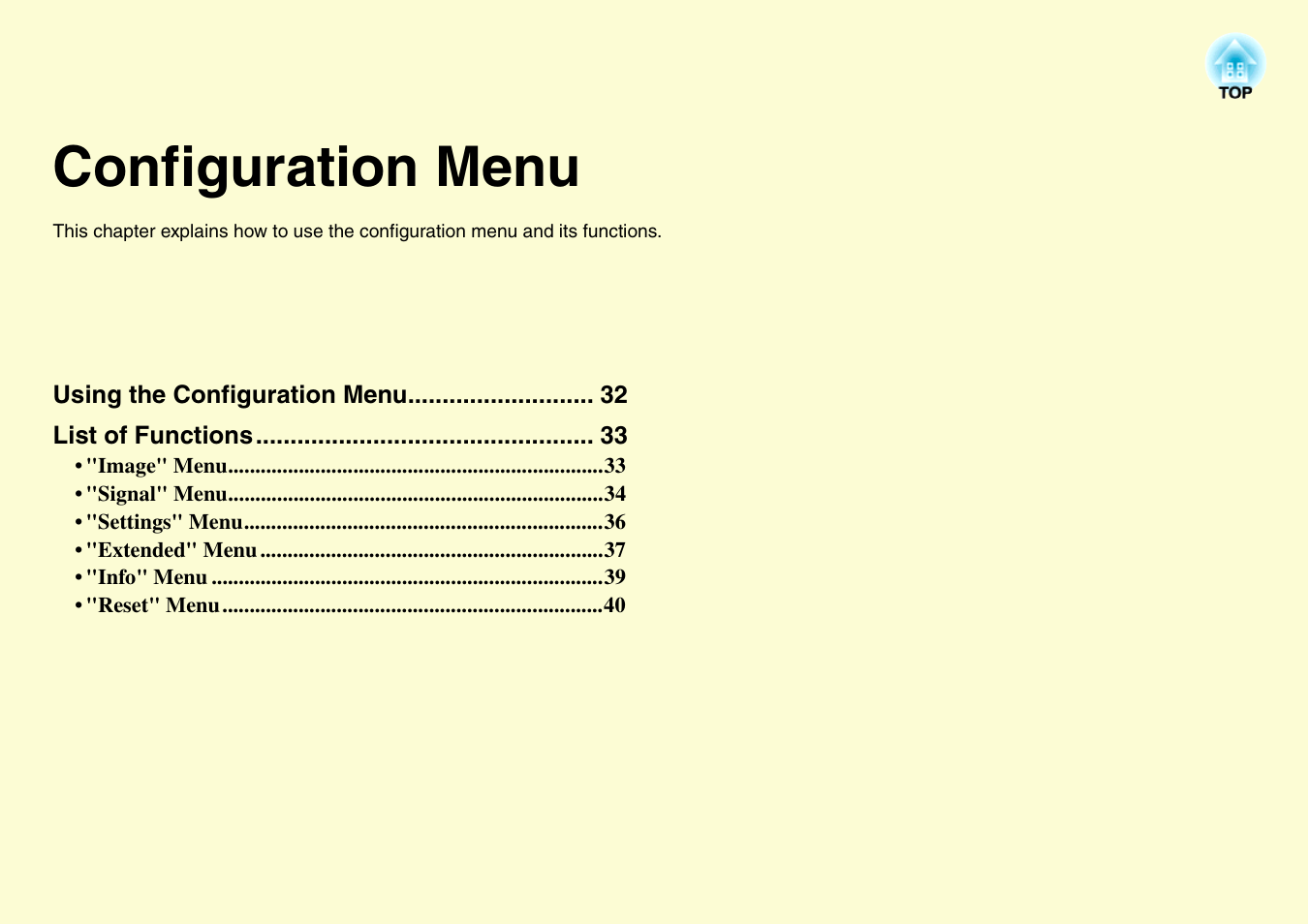 Configuration menu | Epson EMP-X3 User Manual | Page 36 / 85