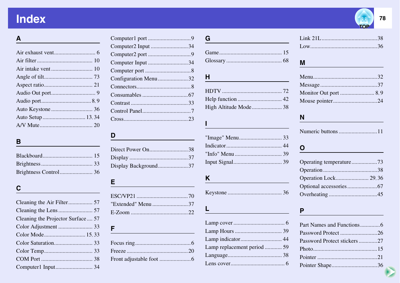 Index | Epson EMP-X3 User Manual | Page 83 / 85