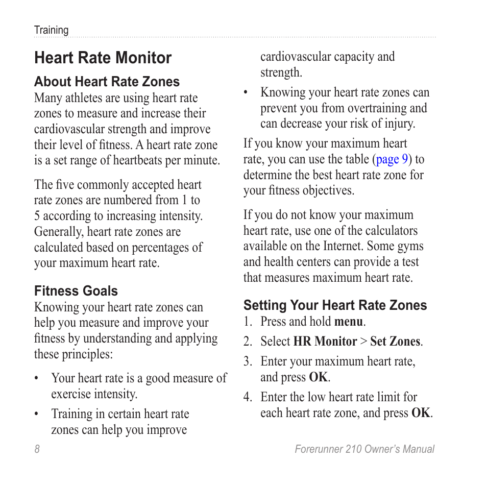 Heart rate monitor | Garmin FORERUNNER 210 User Manual | Page 10 / 28