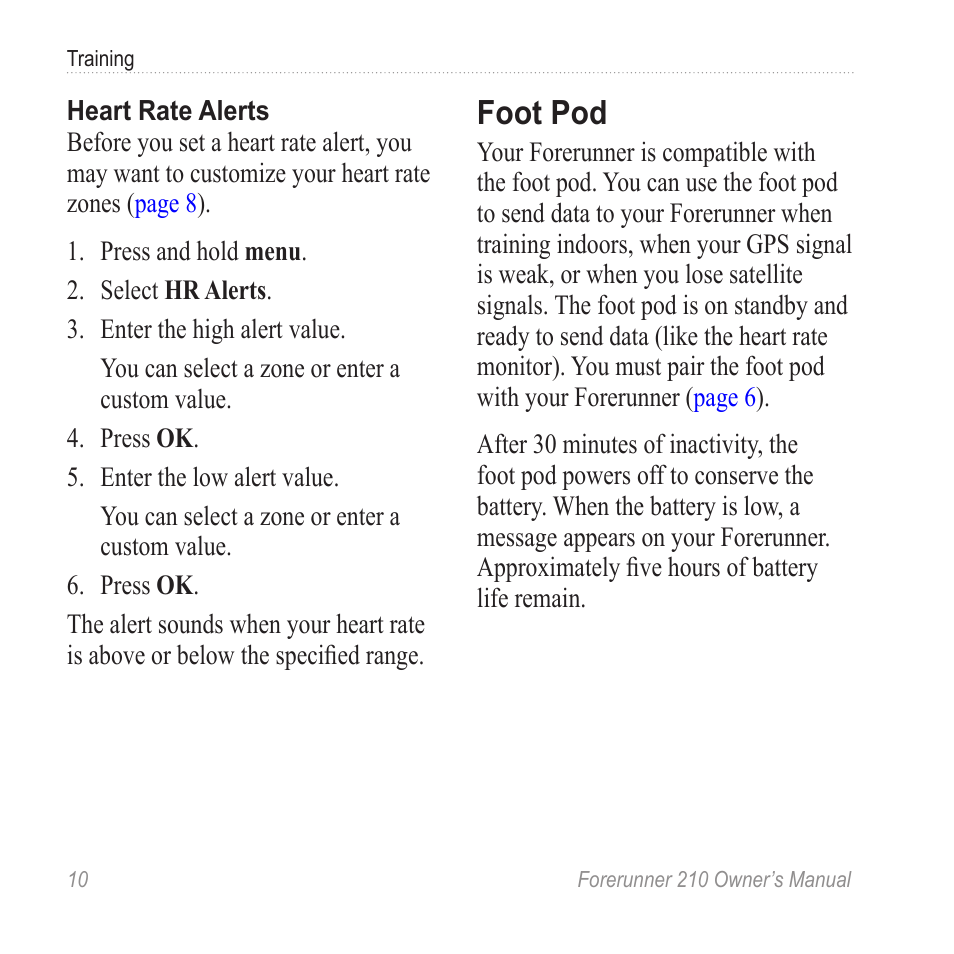 Foot pod | Garmin FORERUNNER 210 User Manual | Page 12 / 28