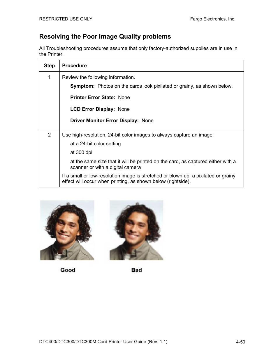 Resolving the poor image quality problems, Resolving the poor image quality problems -50 | Fargo DTC300 User Manual | Page 107 / 278