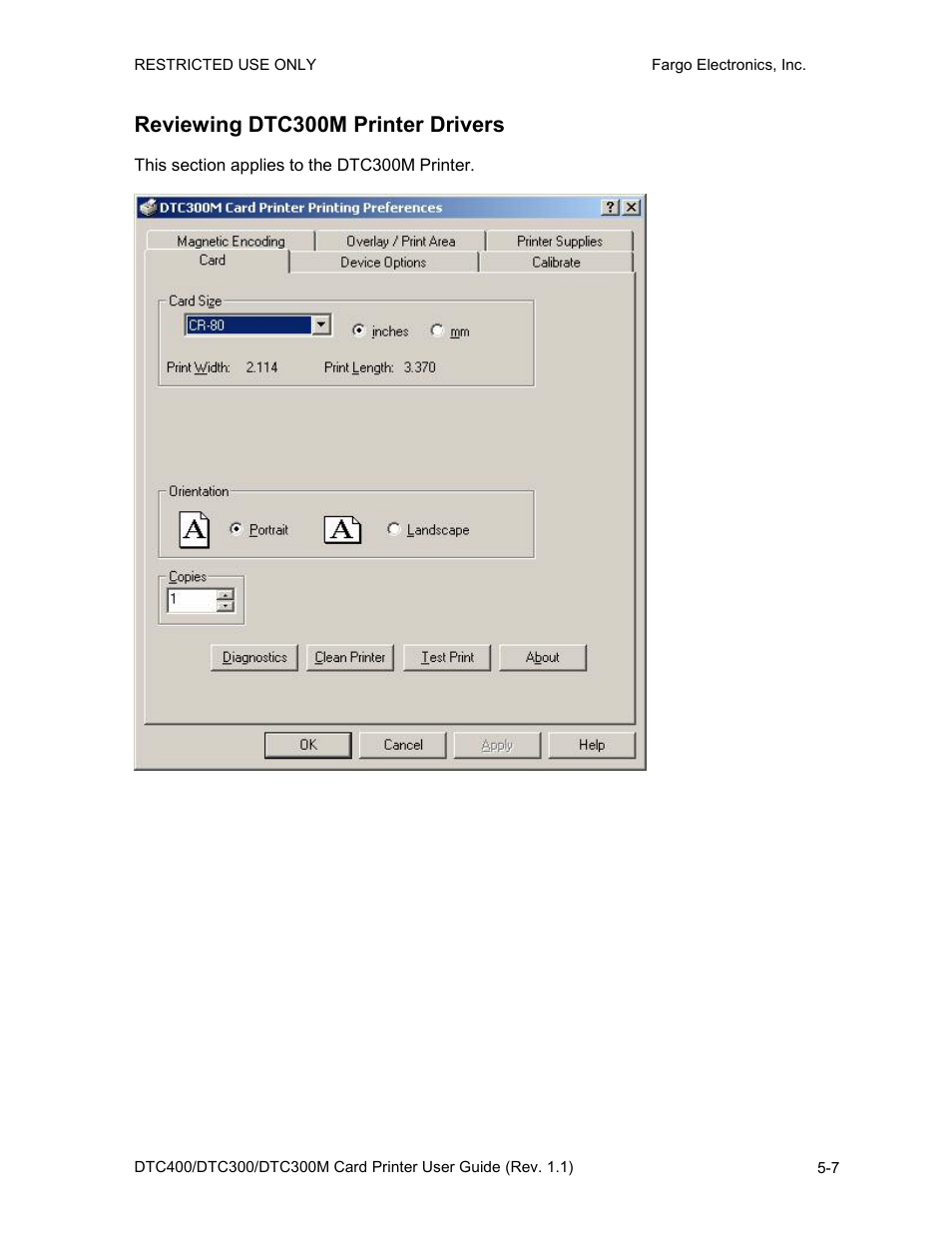 Reviewing dtc300m printer drivers, Reviewing dtc300m printer drivers -7 | Fargo DTC300 User Manual | Page 117 / 278