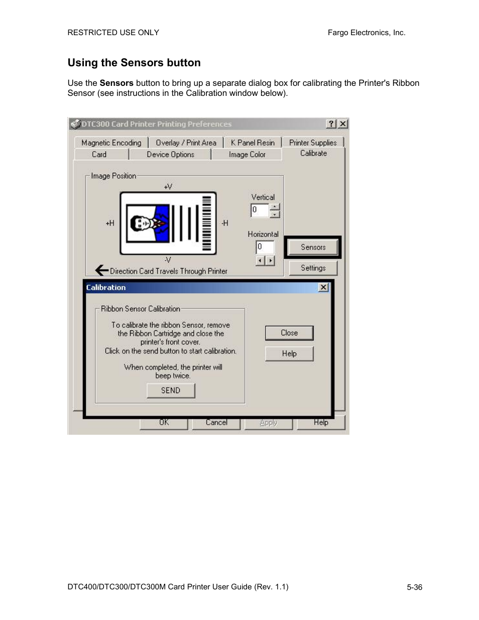 Using the sensors button, Using the sensors button -36 | Fargo DTC300 User Manual | Page 146 / 278