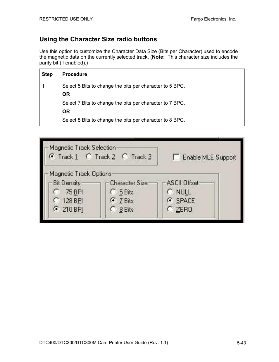 Using the character size radio buttons, Using the character size radio buttons -43 | Fargo DTC300 User Manual | Page 153 / 278