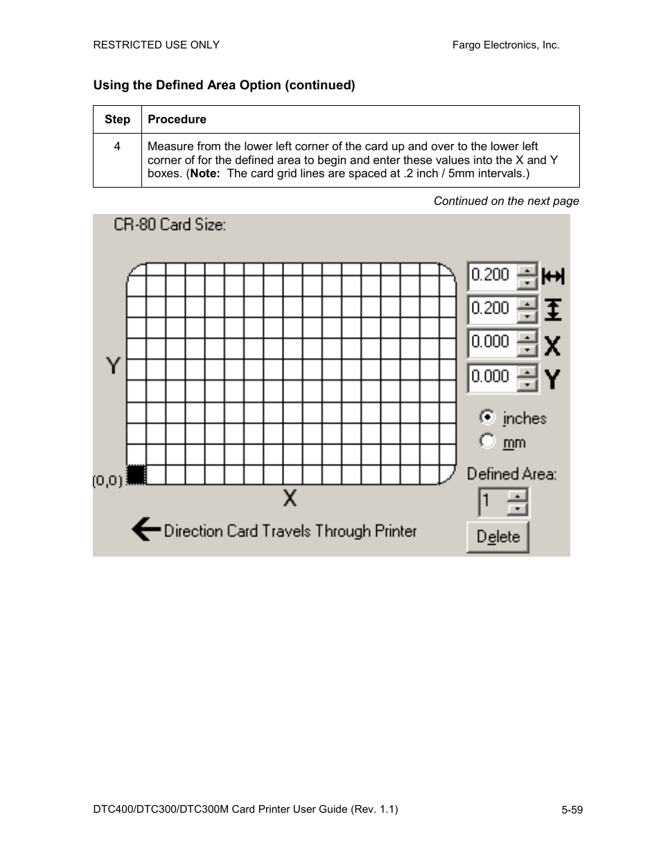 Using the defined area option (continued), Using the defined area option (continued) -59 | Fargo DTC300 User Manual | Page 169 / 278